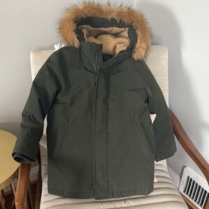 Uniqlo Kids Olive Green Puffer Coat with Faux Fur Hood